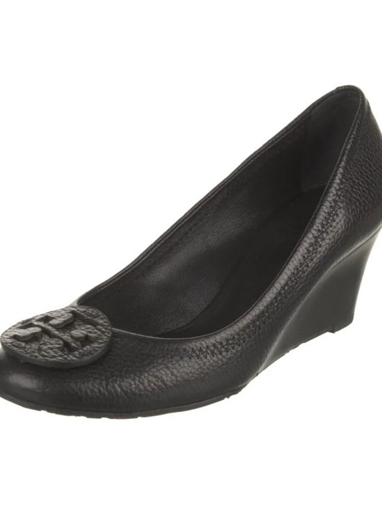 Tory Burch Shoes - Tory Burch - Sally - Black Tumbled Leather Wedges w/Logo Medallion - NEW